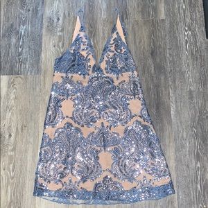 Free People Blue and Tan Night Shimmer Dress
